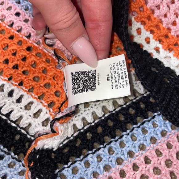 Colorblock Cut Out Lace Up Back Cover Up Dress crochet knit chest cut out SZ SM - Picture 10 of 11